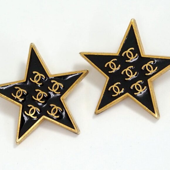 CHANEL CC Logos Black Star Clip-On Earrings Gold Tone 01P Auth w/Box c1150 - Picture 14 of 16